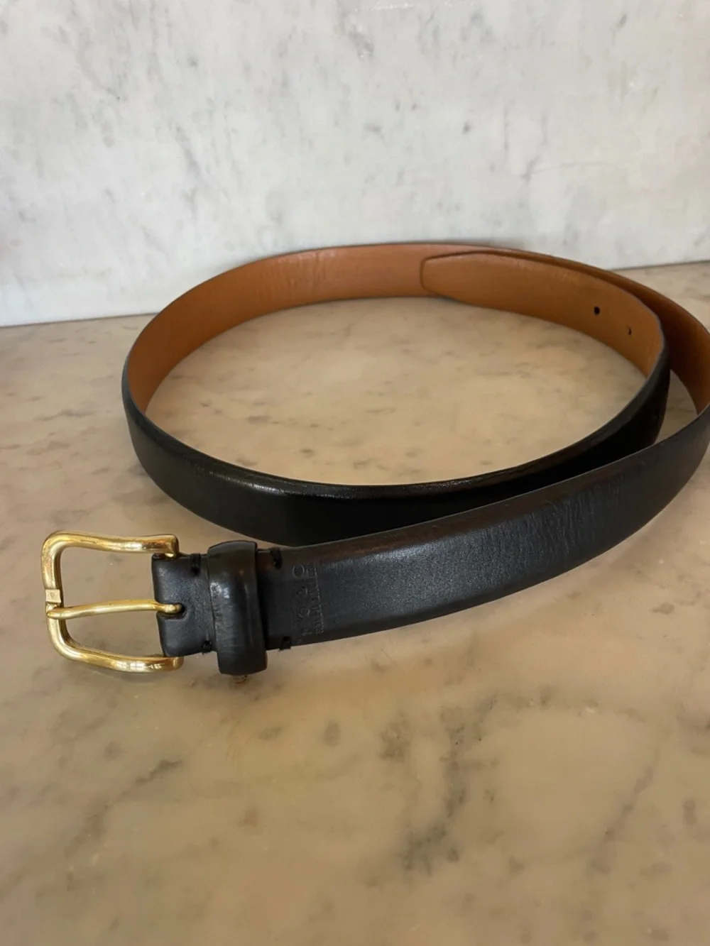 POLO RALPH LAUREN Men’s Black Leather Belt with Brass Gold-Tone Buckle